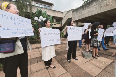 Women's Caucus ACTION demanding headline indicators for human rights today at the UN Campus on the last day of SBSTTA 25